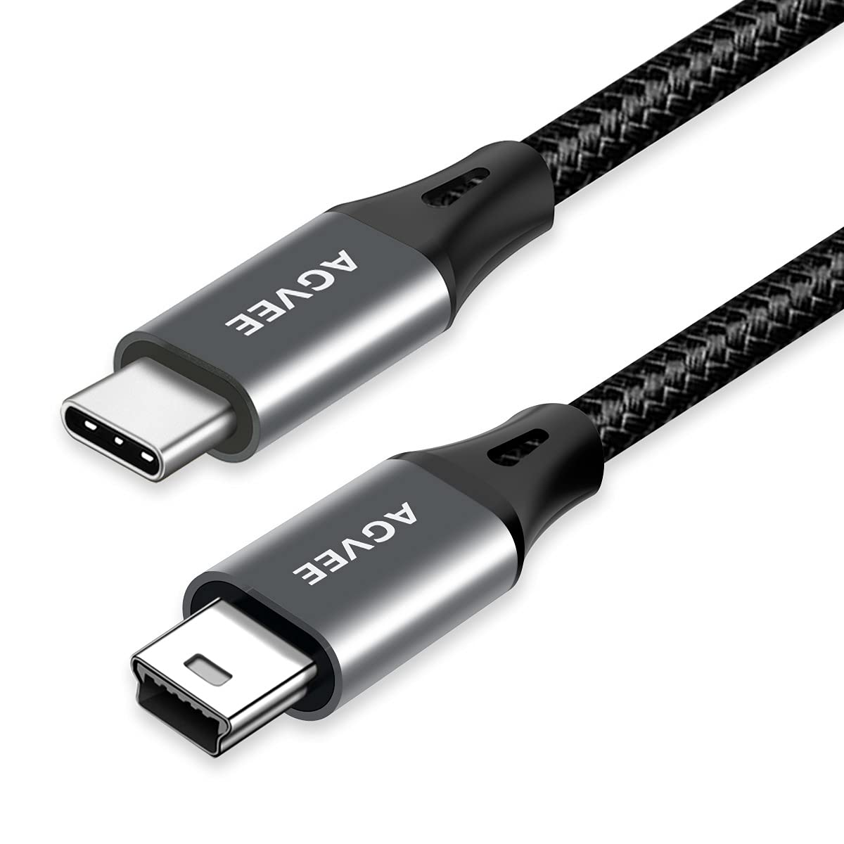 AGVEE USB-C-auf-Mini-USB-Kabel, geflochten, langlebig, Mini-B 5-polig auf Typ-C-Daten-Ladegerät, OTG-Kabel für Hero 3+, PS3-Controller, Canon-Nikon-Kamera, GPS, Blau Yeti, Dunkelgrau, 2 Stück