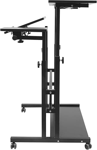 Miniatura 14 de Escritorio móvil de pie con ruedas, escritorio portátil de altura ajustable con ruedas, oficina en casa de pie y asiento, 2 modos Escritorio de pie