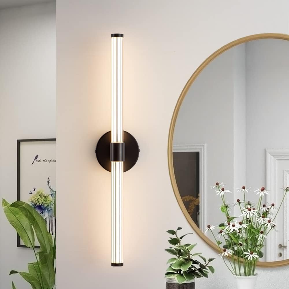Dimmable LED Bathroom Vanity Lights 360 Full Lighting Bathroom Light Fixtures Over Mirror Vanity Light Bar Modern Wall Sconce 4000K Natural White Light for Bedroom Living Room - Black, 22 inch