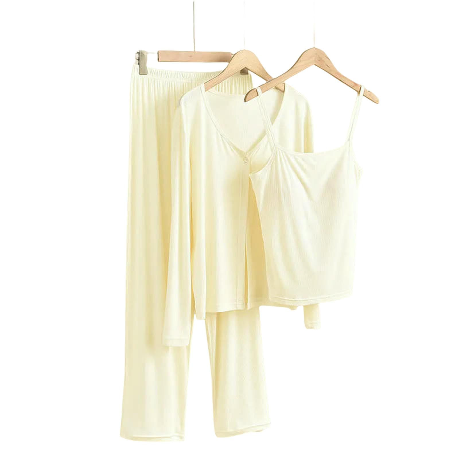 Pigiama da Donna Pantaloni Set Manica Lunga Modale Indumenti Notte Abito A Tre Pezzi Primavera Autunno Abbigliamento Casa Pijama Feminino-caffè-l