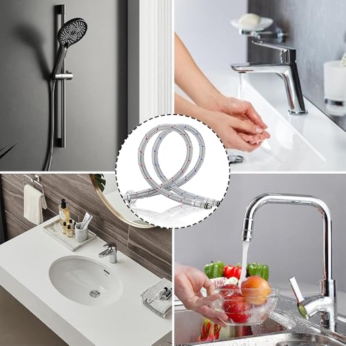 Aiareozy 2 Stück 60cm Anschlussschlauch Armatur, Flexschlauch 3/8, Wasserhahn Schlauch Verlängerung G3/8 x M10, Wasserschlauch Wasserhahn, Edelstahl Panzerschlauch 3/8 Zoll für Mischbatterie