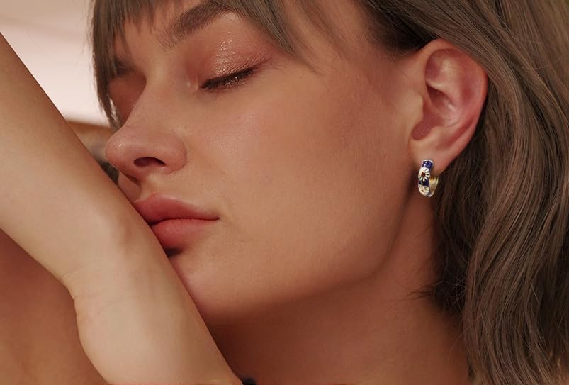 Ladies' vintage cloisonn é enamel earrings with blue, red, and black floral designs, featuring traditional Chinese style, suitable for holiday parties, fashionable outfits, and Mother's Day gifts Christmas gift - Image 7