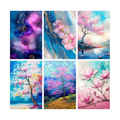 Image of SiddArtify Floral Abstract Art Print Set - Pink Purple Blue & Gold - Set of 2-4x6 Inch - Board (Pack of 6) - Sticker (Pack of 6) Wall Room Decoration art Poster Prints