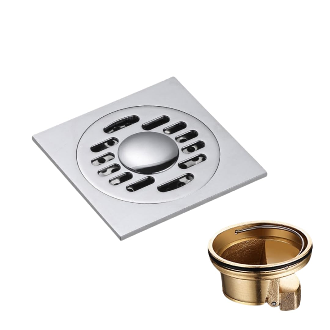 KJdxfhFH Bathroom floor drains, Invisible Floor Drain All Copper for Odor Resistant(Chrome Plating,Dualuse)