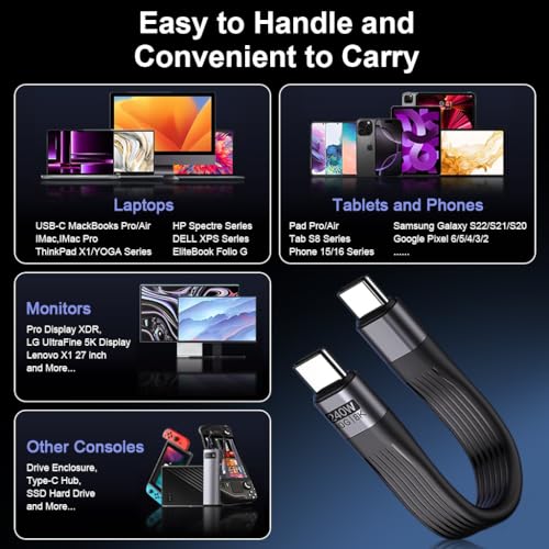 Image of Verilux PD 240W Type C Cable Fast Charging, High Speed Type C to C Type Charger cable Support 8K HD Video Output, Compatible for iPhone 17 /16 /15, Galaxy S25 /S24 /S23, Flash Drive, Portable Travel