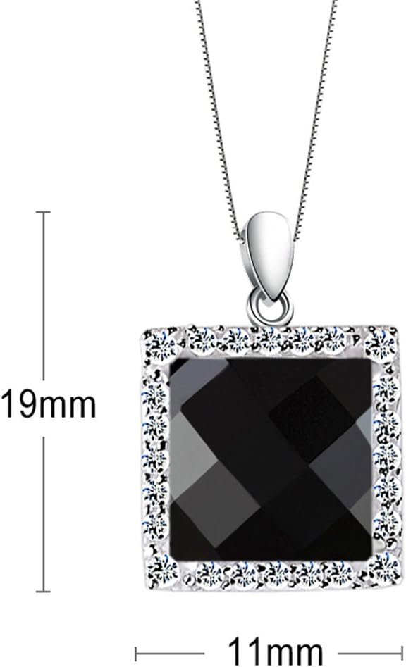 HALOQUEEN Women's 925 Sterling Silver Black Agate Pendant Necklace With Chain