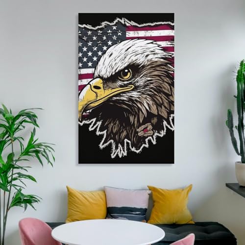 Drapeau américain sur toile murale avec cadre, cadeau déco vintage unique - 6