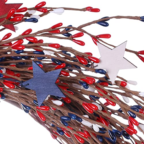 Yawwind Patriotic Wreath 4Th Of July Wreath 20 Inch With Red White And Blue Berry Metal Stars Embellished And Metal Star, Red White And Blue Wreaths Memorial Day Wreaths For Front Door Decor #TOP2