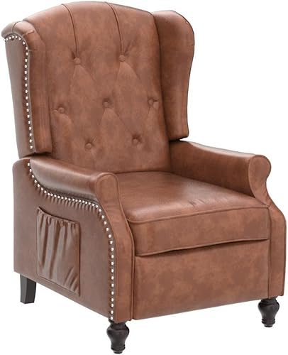 Miniatura 5 de Consofa Wingback - Silla reclinable con masaje y calor de piel sintética con respaldo para sala de estar, silla reclinable vintage con control