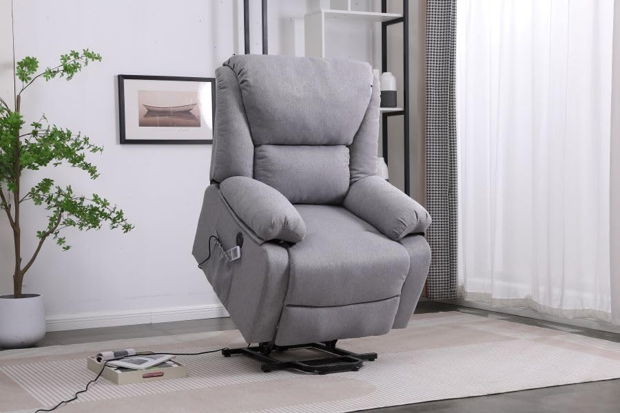 DUPI Sillón Relax Eléctrico Masaje Miami, ELEVABLE RECLINABLE, Levanta Personas, Sillón Masaje Vibración, Calor Lumbar, USB, Tela Microfibra (New Gris)