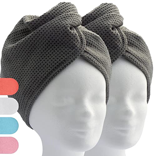 Haarturban, Turban Handtuch mit Knopf (2 Stück anthrazit)
