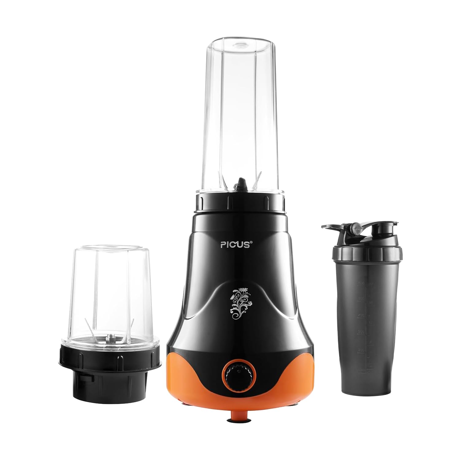 PICUS Nutri-Blend Mixer & Blender - 500W Power, Stainless Steel Blades, 2 Unbreakable Polycarbonate Jars, and Bonus Shaker Attachment for Smoothies, Soups, Sauces, and More