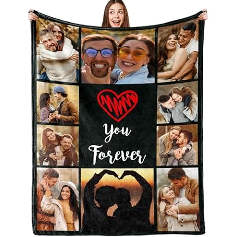 Yofair Ships Next Day, Valentines Day Gifts for Him Her Custom Blanket with Picture Text Personalized Photo Blanket I Love You Gifts for Boyfriend Girlfriend Wife Husband Cover