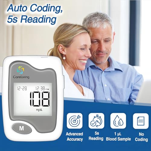 image for CareLiving BGM101 Blood Glucose Monitor Kit, 100 Test Strips, 100 Lanc