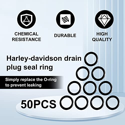 50Pcs Oil Drain Plug O-Ring, Nitrile Rubber O Ring Gasket Ring, Motorcycle Drain Plug O-Rings, Compatible with Harley Davidson Oil Drain Plug Oring(Black)