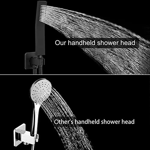 Brass Hand Held Shower Head, Luxury High Pressure Showerhead Kit With Wall Connector And Hose Set, For Bathroom Showering System Contemporary Square Style (Matte Black) #TOP3