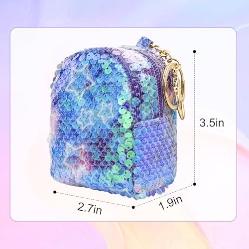 Mini Coin Purse, Decorated with Tranparent Sequins Cute Change Purse with Zipper and Keyring can Hanging on Bag for Working, Travelling, Shopping, Dating, Party for Women and Girls(Purple)2