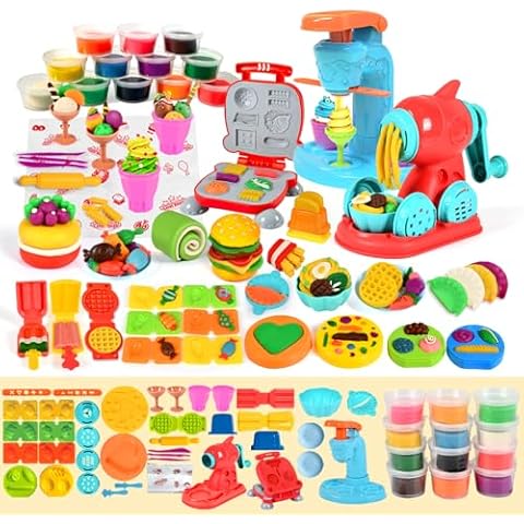 Aprilwolf 59 PCS 3 in 1 Color Playdough Sets for Kids Ages 4-8, Art Crafts Play Dough Tools Kit, Ice Cream Playset Noodle Hamburger Maker Machine, Kitchen Creations Food Toys Toddlers Boys Girls Cover
