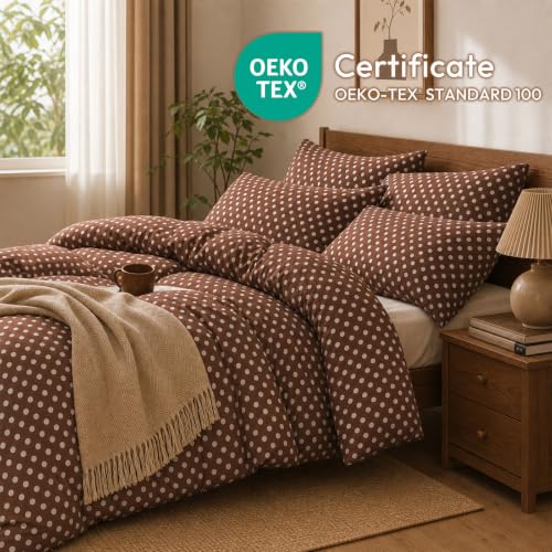 Freyamy Bettwäsche 155x220cm 2tlg Braun mit Creme Polka Dot Bettwäsche – Ansicht 3