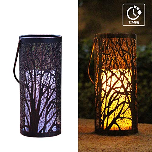 WRalwaysLX Decorative Woods Lanterns with Timer Candle Light Flameless Candles Indoor/Outdoor Lantern