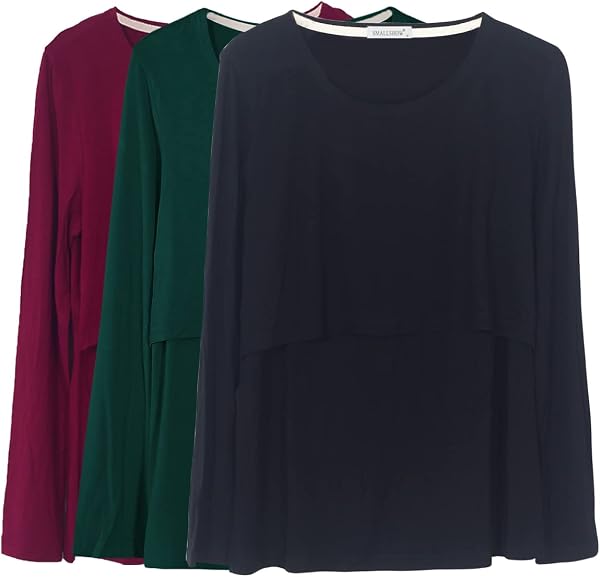 Smallshow Donna Top per Allattamento a Maniche Lunghe 3 Pack - 1