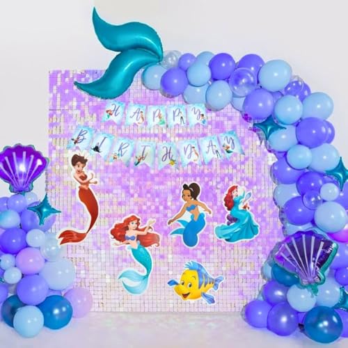 Image of Wanna Party Mermaid Theme Decoration Kit - Combo of 14 PCS| Mermaid Banner| Marmaid Cake Toppers for Birthday | Mermaid Cutouts I Mermaid Props for Mermaid Birthday Decoration Items