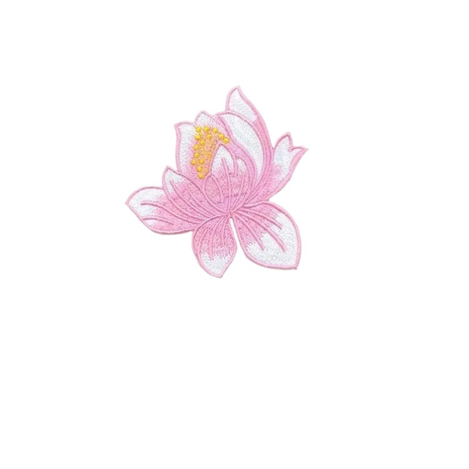Wtaxbh Pink Iron On Patches 6Pc 8.5Cm/Lotus Flower Applique Patches Thermocollant,Fabric Flowers Embroidery Iron On Stickers For Clothing,Dress,Cheongsam(Pink)
