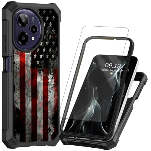 BREIDMKFM for Cricket Icon Pro 2026 Case,for AT&T Motivate Pro 2 5G Phone Case with Screen Protector Dual Layer Protection Hard PC Soft TPU Bumper Corner Heavy Duty Cover,Retro American Flag
