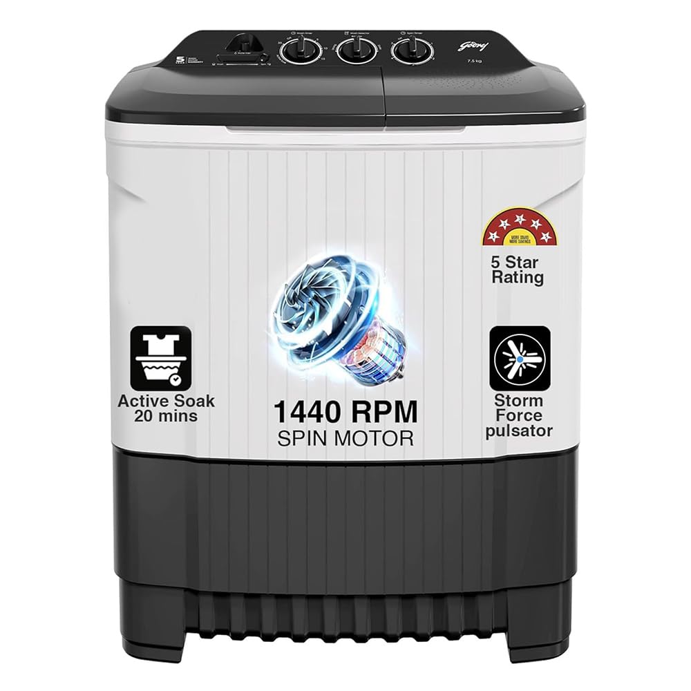 Godrej 7.5 Kg 5 Star Storm Force Pulsator Semi Automatic Top Load Washing Machine (WS EDGE CLS 75 5.0 PN2 GPGR, Graphite Grey, With Translucent Lid) (B0BS6QR7DF) Amazon Price History, Amazon Price Tracker
