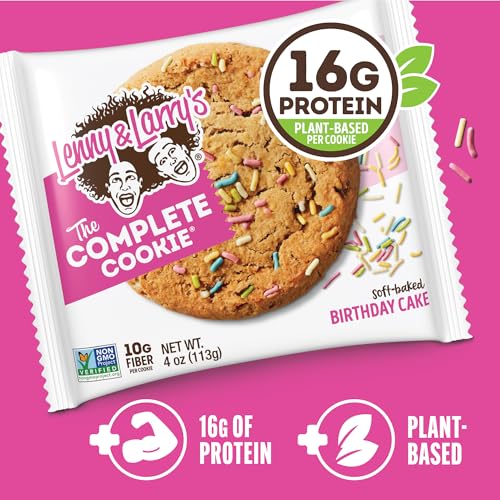 Image of Lenny & Larry's Complete Protein Cookie,[Birthday Cake],Chewy Soft Baked,16g Plant Protein,Vegan,Non-GMO,High Fiber,[4 Ounce] Cookie,(Pack of 24)