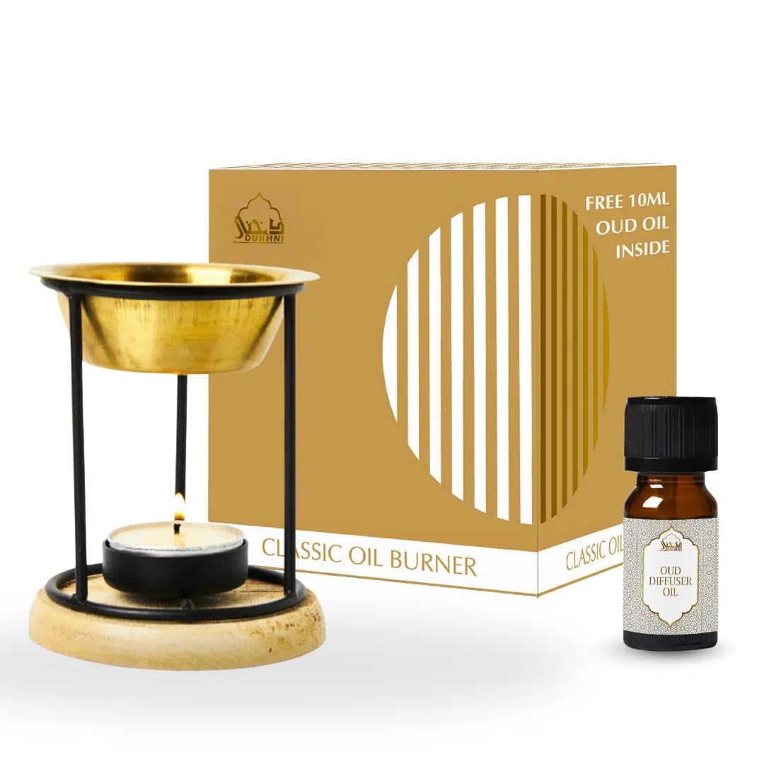 Dukhni Classic Oil Burner | Brass Burner with Candle | Use for Essential Oil, Aroma Oil, Diffuser Oils | Relax with Home Aromatherapy, for Stress Relief, Meditation, Massage and Home Fragrance
