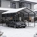 FammyLoft 10x15 FT Metal Carport, Outdoor Garage Car Shelter Shade with Galvanized Metal Roof, Heavy Duty Car Port for Car, Truck and Boats, Dark Gray