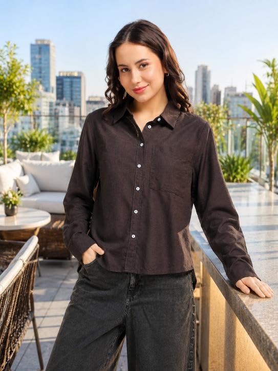 Image of Glam & Chique Women's Relaxed Fit Spread Collar Solid Casual Shirt S-2XL