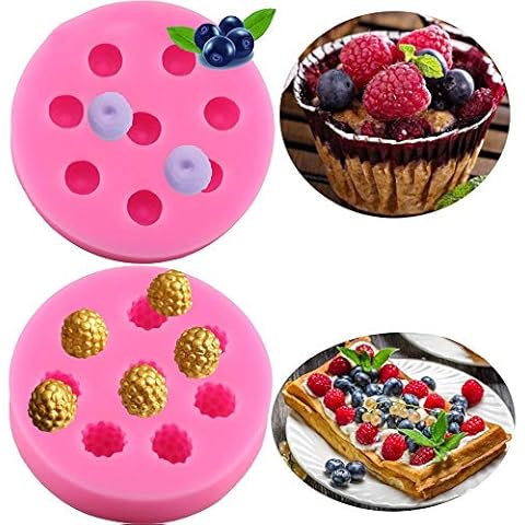 2-Pack Small Size Blueberry & Raspberry Fondant Molds - MoldFun Berry Silicone Mould for Gum Paste, Cupcake Decorating, Polymer Clay, Chocolate, Candy, Gummy (Pink/White) Cover