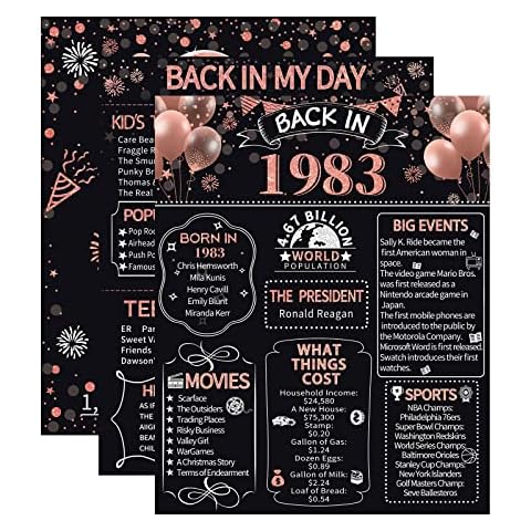 HOMANGA 40th Birthday Decorations for Women, 3 Pieces 40th Birthday Anniversary Posters, Back in 1983 Party Decoration Supplies, 40th Gifts for Women Rose Gold 8x10 Inch Cover