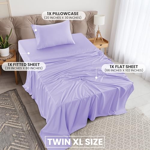 LUX Décor Twin XL Sheet Set – 4 Piece Ultra-Soft Microfiber Bed Sheets with Flat Sheet, 16 Inches Deep Pocket Fitted Sheet & Pillowcases, Cooling & Breathable Hotel Luxury, Oeko-TEX – Lavender