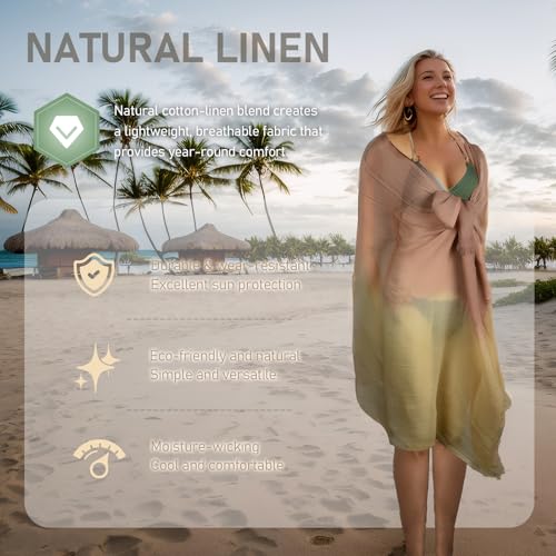 Two-tone Linen Scarf for Women Lightweight Summer Wrap Cotton Shawl Beach Travel Pashmina Gauze 75"×35"3