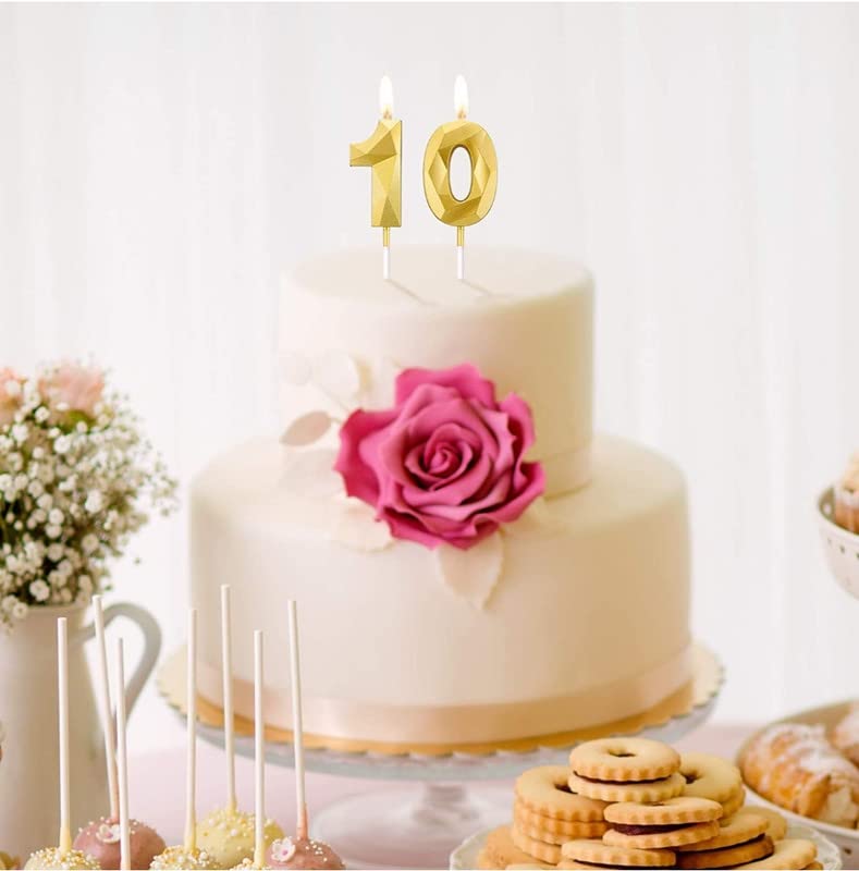Image of Number 10 Cake Candles for 10th Birthday /Anniversary Celebration Party| Cake Decoration | Color - Gold