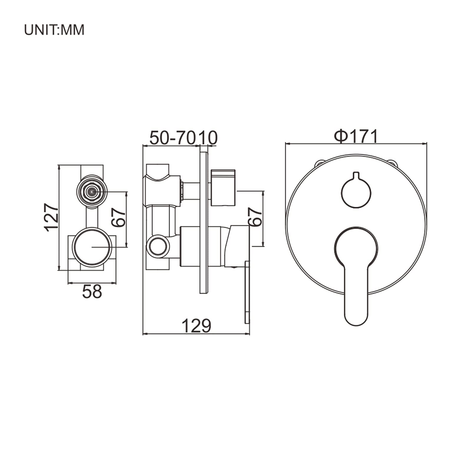 Ibergrif M21702A, Grifo de Ducha y Baño con Instalación Dos Válvulas, Cuerpo Empotrado universal, Cromo, Plata