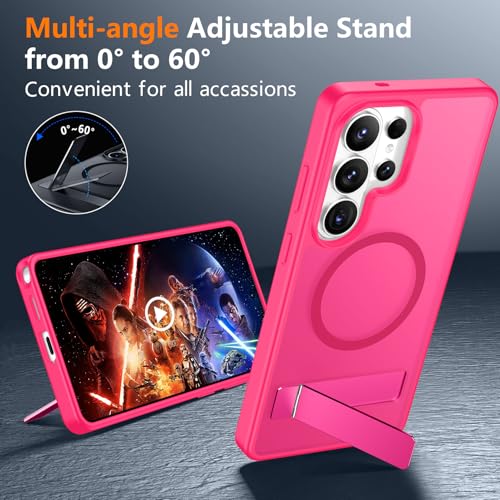Image of SPIDERCASE Magnetic for Samsung Galaxy S26 Ultra Case,[Built-in Invisible Kickstand][Compatible with Magsafe] Translucent Matee Slim Phone Case for S26 Ultra 6.9'', Rose Red