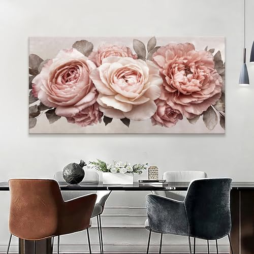 Image of TAIJXAGSG Large Canvas Wall Art For Living Room Prints Modern Canvas Art Wall Decor Pink Flower White Wall Art Picture For Bedroom Office Aesthetic Home Wall Decor Artwork 35 X 70 Inches