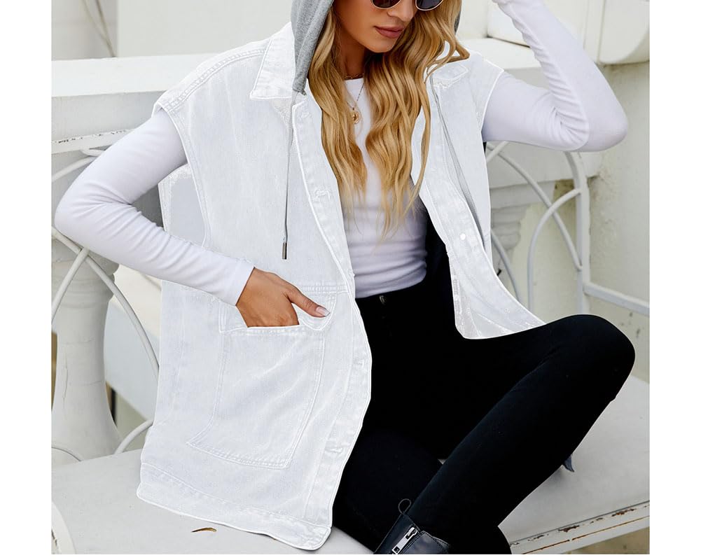 Donne primaverile Gilet di jeans Streetwear Top del Gilet Abbottonatura estiva Senza maniche Gilet denim lungo in jeans con tasche
