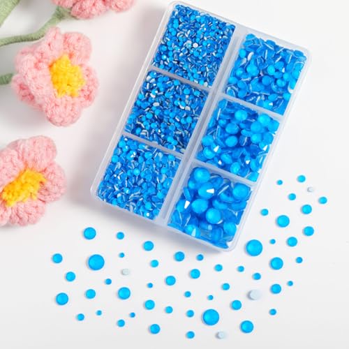 Image of BEADSLAND Hotfix Rhinestones, 4000 PCS Rhinestones for Clothes Crafts Mixed 6 Sizes with Wax Pencil and Tweezers Kit, SS6-SS30, Neon Blue