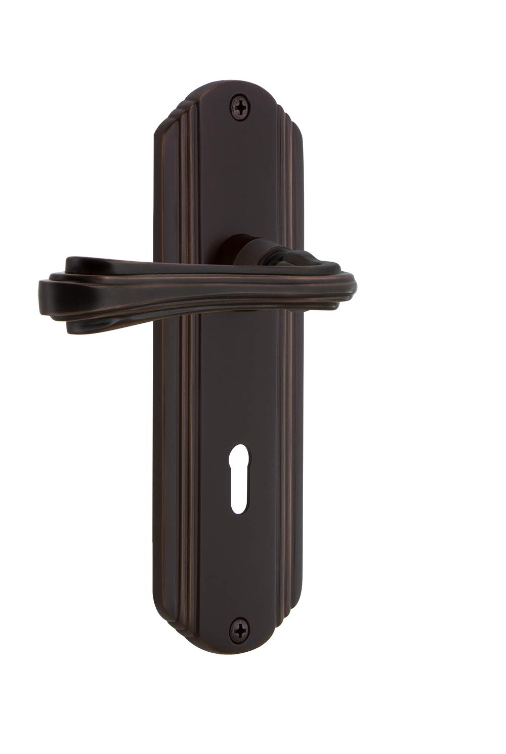 Nostalgic Warehouse Deco Plate Single Dummy with Keyhole Fleur Lever in Timeless Bronze