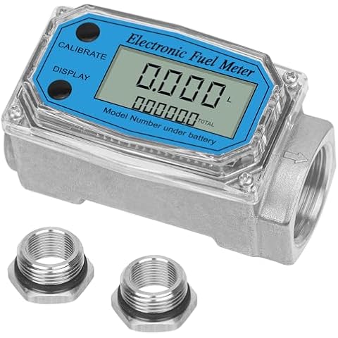UwinVwin 1" 2.6-26 GPM Inline NPT Thread Flowmeter, Digital Turbine Fuel Flow Meter, for Water, Diesel, Gas Oil, Gasoline, and Other Liquids - Supports Gallon, QTS, PTS, L, m³ with 3/4 in Adapters Cover