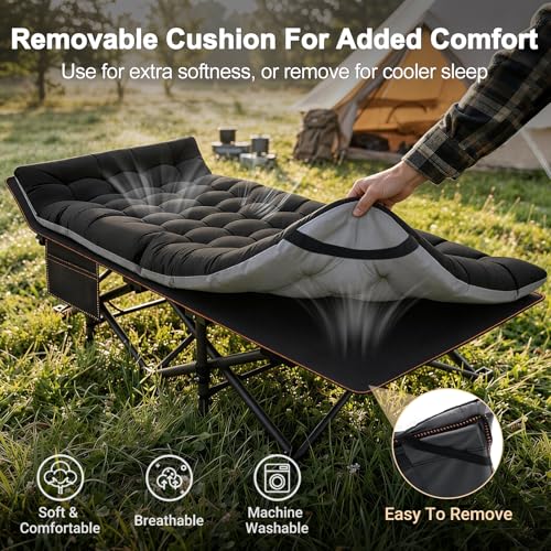 Image of ABORON Camping Cot for Adult 28 inch Extra Wide, Heavy-Duty 1200D Oxford Cot for Sleeping, Portable Folding Camp Bed with Mat & Carry Bag
