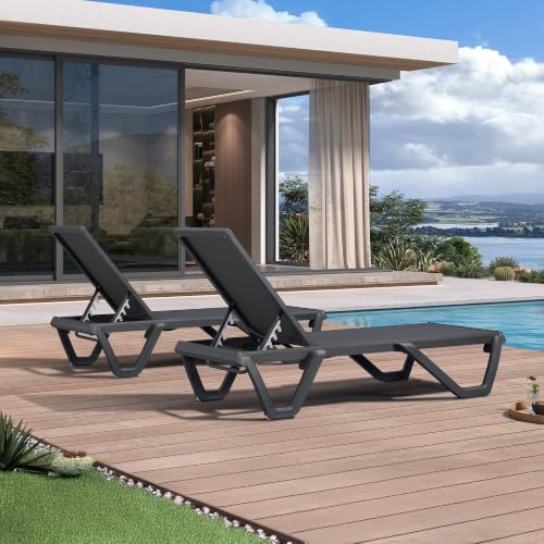 Image of PURPLE LEAF Outdoor Lounge Chair Aluminum Chaise Lounge Patio, Dark Gray