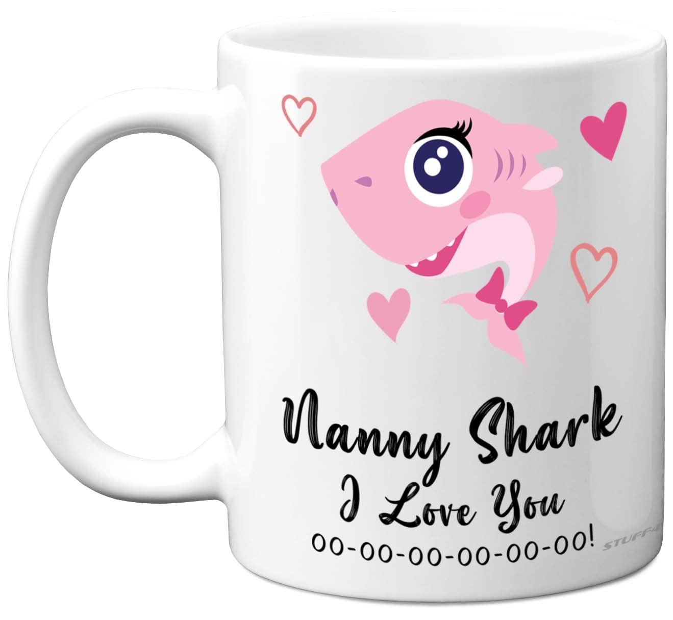 Stuff4 Nanny Birthday Mug - Shark Gift from Granddaughter Grandson, Happy Nan Nannie Nanna Toddler Baby, Christmas Tea Coffee 11oz Ceramic Dishwasher Safe Mugs Cup