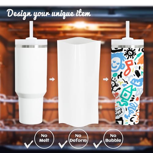 Image of Daily Treasures 50pcs Sublimation Shrink Wrap Sleeve Set (with 10pcs Cute Straw Cover Caps),5x10 inchHeat Shrink Wrap,White Bag Heat Shrink Film,Sublimation Wraps For 20oz Tumblers Mugs Cups Jars Cosmetic
