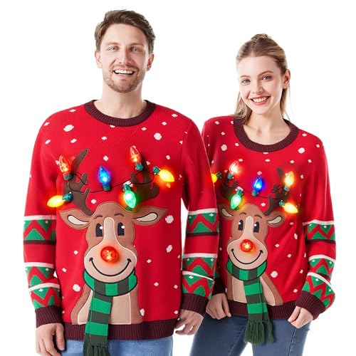 JOYIN Damen LED Beleuchtete Rentier Hässliche Weihnachtspullover...